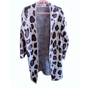 Umgee Leopard Print Fuzzy Eyelash Knit Open Cardigan Womens Small Blush
